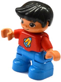 LEGO 47205pb038 Duplo Figure Lego Ville, Child Boy, Dark Azure Legs, Red Top with Space Rocket Ship, Black Hair