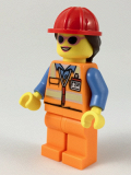 LEGO cty0950 Airport Luggage Handler, Female, Red Helmet with Ponytail, Orange Reflective Uniform