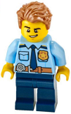 LEGO cty1158 Police - City Officer Shirt with Dark Blue Tie and Gold Badge, Dark Tan Belt with Radio, Dark Blue Legs, Medium Nougat Tousled Hair