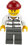 LEGO cty1159 Police - Jail Prisoner 86753 Prison Stripes, Dark Red Knit Cap, Scar, and Stubble
