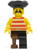 LEGO pi038 Pirate Red / White Stripes Shirt, Black Leg with Peg Leg, Black Pirate Triangle Hat
