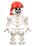 LEGO pi195 Skeleton - Pirate, Standard Skull, Red Bandana with Double Tail in Back, Bent Arms
