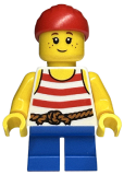 LEGO twn463 Child - Pirate Costume, White Tank Top with Red Stripes, Blue Short Legs, Red Bandana