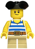 LEGO twn464 Child - Pirate Costume, White Tank Top with Blue Stripes, Tan Short Legs, Black Tricorne Hat